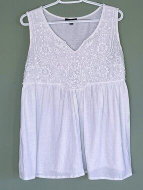 Babydoll Top Cottagecore Boho Crochet Accents sz Medium White rxb